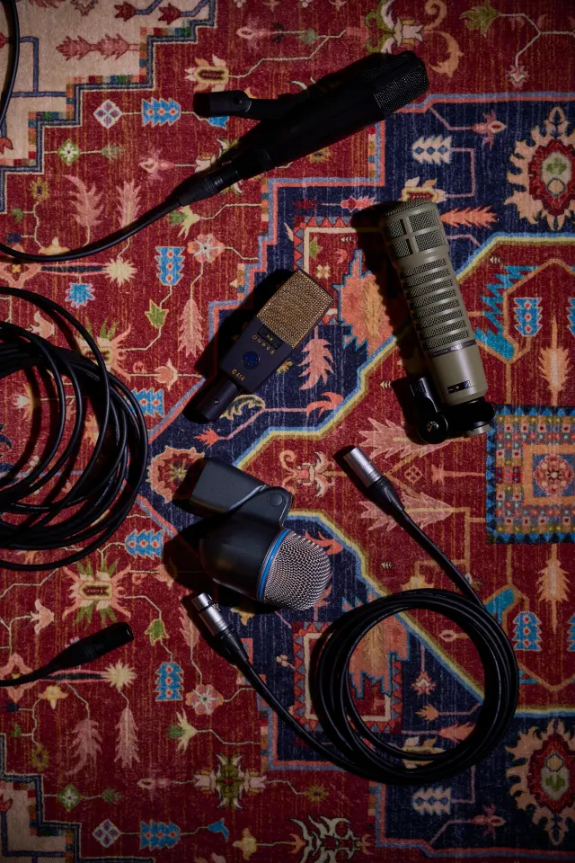 Micrófonos y cables tendidos sobre el tapete
